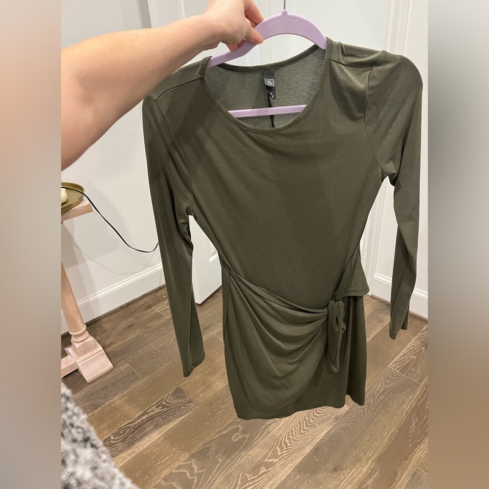 Green mini dress with front tie